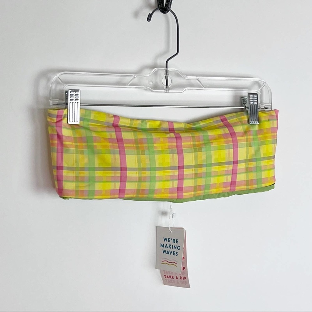 New Dippin Daisies Bandeau Bikini Top Retro Plaid Large